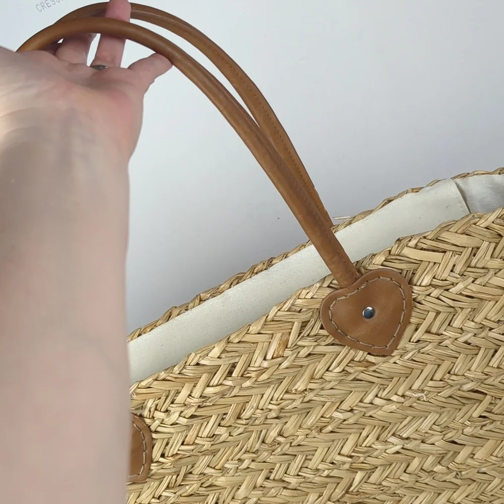 CROWN & IVY Woven Straw Moroccan Pink Flamingo Beach Tote Bag